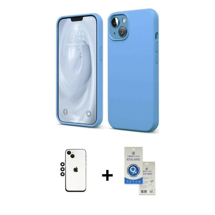 MARSİLYAN™- iPhone 14 Kılıf Kozmos Yansıma Özel Seri - Şeffaf Royal Nano Ekran Koruyucu + Shine Kamera Lens - SH