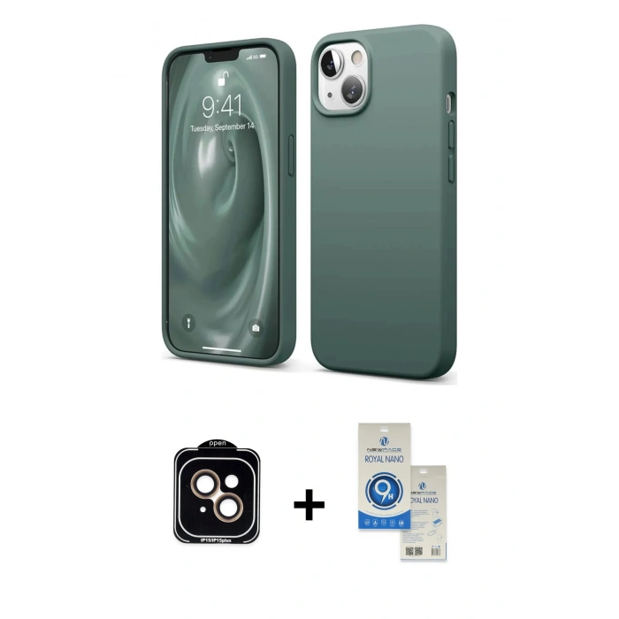 MARSİLYAN™- iPhone 14 Kılıf Kozmos Yansıma Özel Seri - Şeffaf Royal Nano Ekran Koruyucu + PVD Metal Kamera Lens - TU