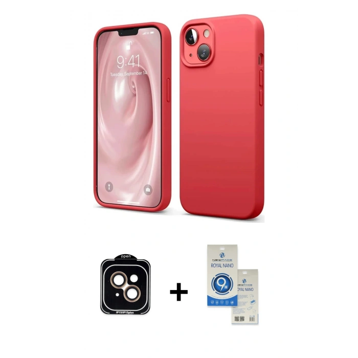 MARSİLYAN™- iPhone 14 Kılıf Kozmos Yansıma Özel Seri - Şeffaf Royal Nano Ekran Koruyucu + PVD Metal Kamera Lens - TU