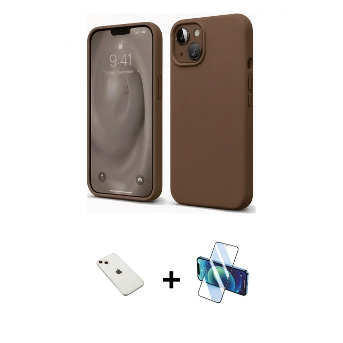 MARSİLYAN™- iPhone 14 Kılıf Kozmos Yansıma Özel Seri - Siyah 3D Antistatik Cam Ekran Koruyucu + Diamond Kamera Lens - PE
