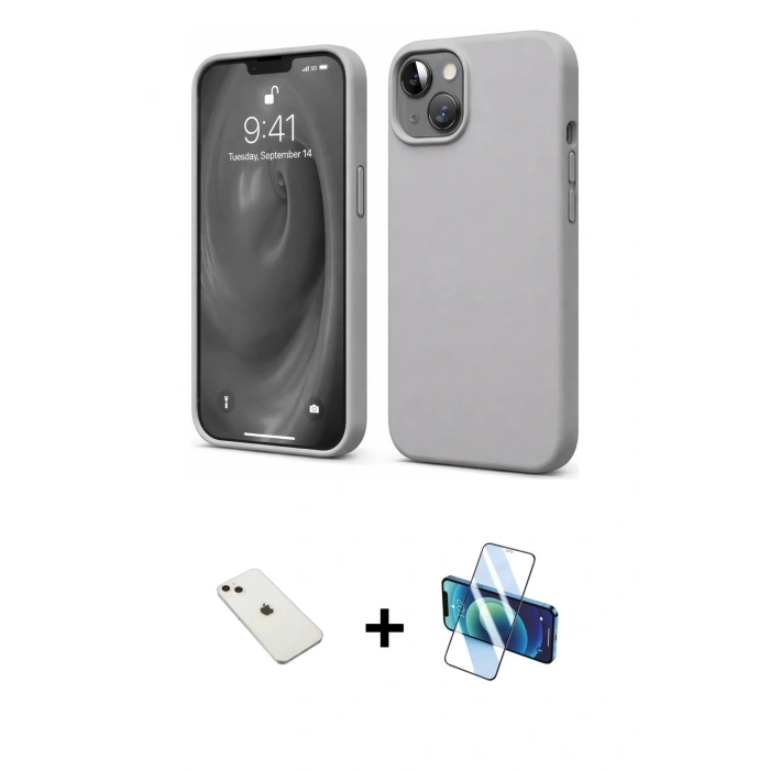 MARSİLYAN™- iPhone 14 Kılıf Kozmos Yansıma Özel Seri - Siyah 3D Antistatik Cam Ekran Koruyucu + Diamond Kamera Lens - PE