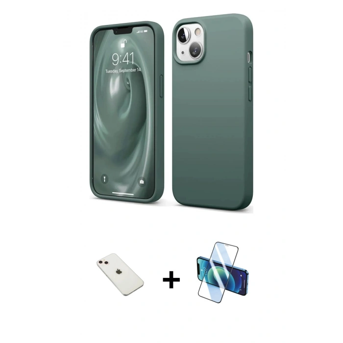 MARSİLYAN™- iPhone 14 Kılıf Kozmos Yansıma Özel Seri - Siyah 3D Antistatik Cam Ekran Koruyucu + Diamond Kamera Lens - PE