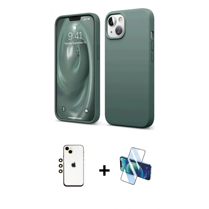 MARSİLYAN™- iPhone 14 Kılıf Kozmos Yansıma Özel Seri - Siyah 3D Antistatik Cam Ekran Koruyucu + Shine Kamera Lens - GD