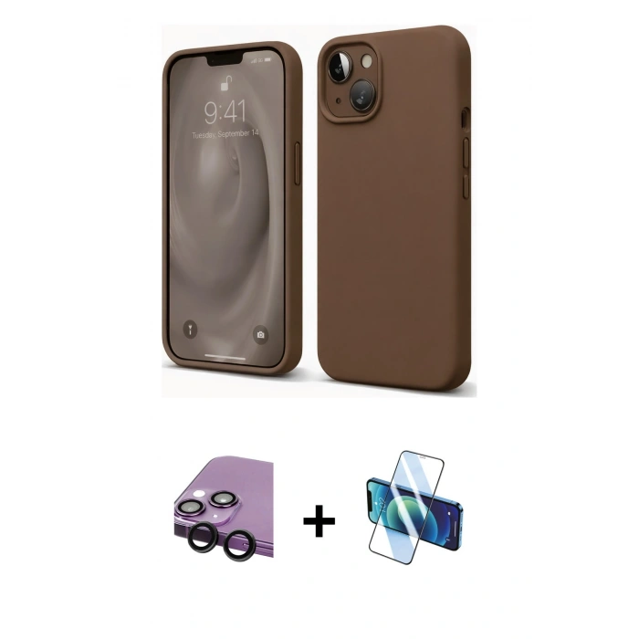 MARSİLYAN™- iPhone 14 Kılıf Kozmos Yansıma Özel Seri - Siyah 3D Antistatik Cam Ekran Koruyucu + Raze Metal Kamera Lens - SH
