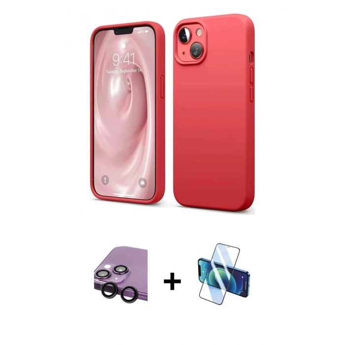 MARSİLYAN™- iPhone 14 Kılıf Kozmos Yansıma Özel Seri - Siyah 3D Antistatik Cam Ekran Koruyucu + Raze Metal Kamera Lens - SH