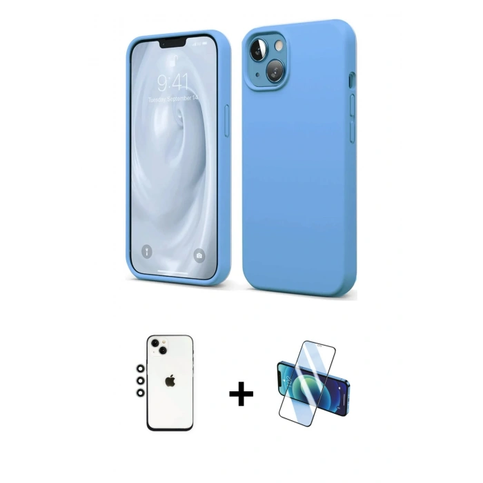 MARSİLYAN™- iPhone 14 Kılıf Kozmos Yansıma Özel Seri - Siyah 3D Antistatik Cam Ekran Koruyucu + Shine Kamera Lens - GS