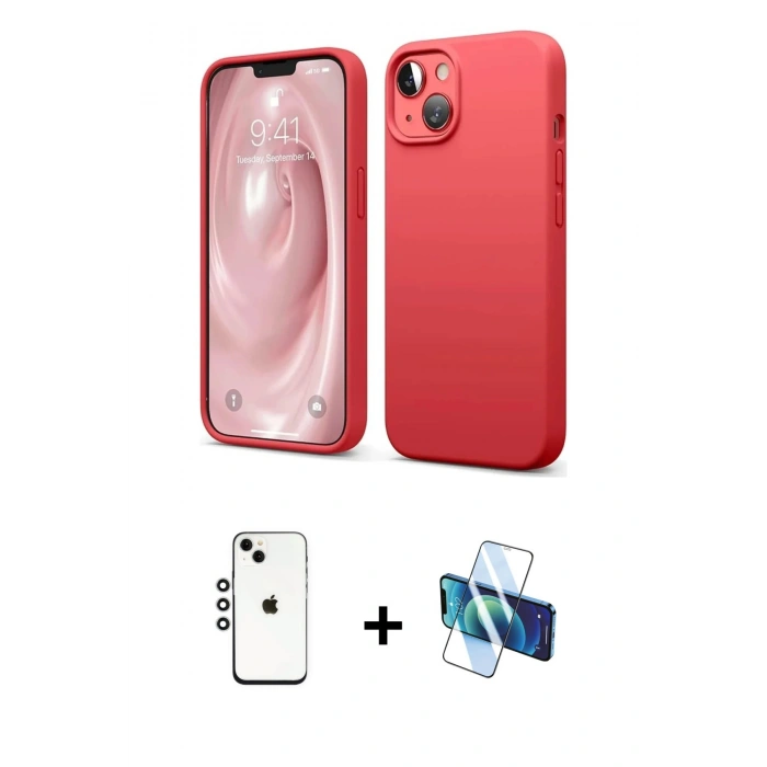 MARSİLYAN™- iPhone 14 Kılıf Kozmos Yansıma Özel Seri - Siyah 3D Antistatik Cam Ekran Koruyucu + Shine Kamera Lens - GS