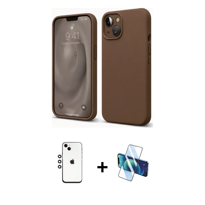 MARSİLYAN™- iPhone 14 Kılıf Kozmos Yansıma Özel Seri - Siyah 3D Antistatik Cam Ekran Koruyucu + Shine Kamera Lens - GS