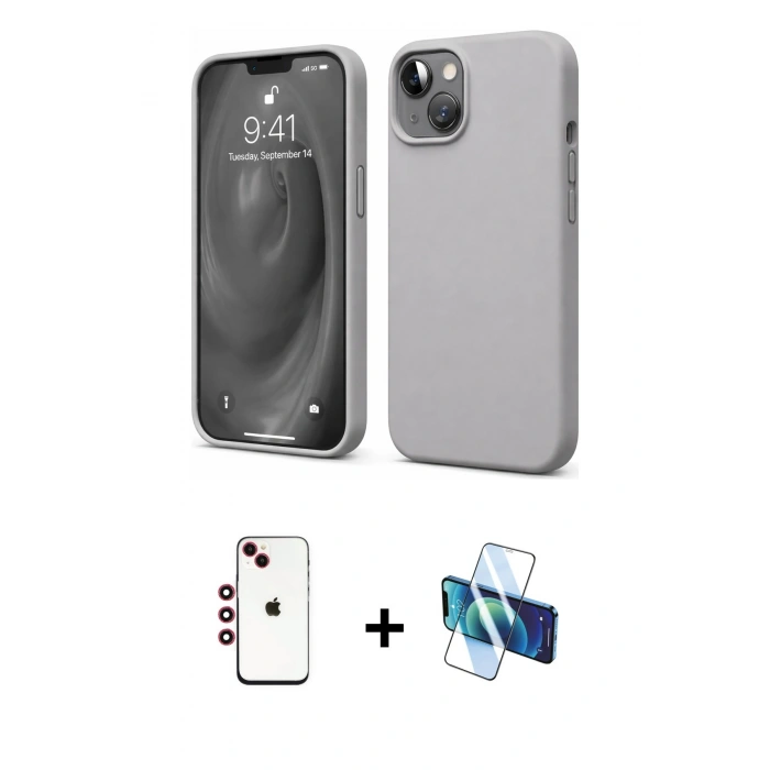 MARSİLYAN™- iPhone 14 Kılıf Kozmos Yansıma Özel Seri - Siyah 3D Antistatik Cam Ekran Koruyucu + Shine Kamera Lens - KI