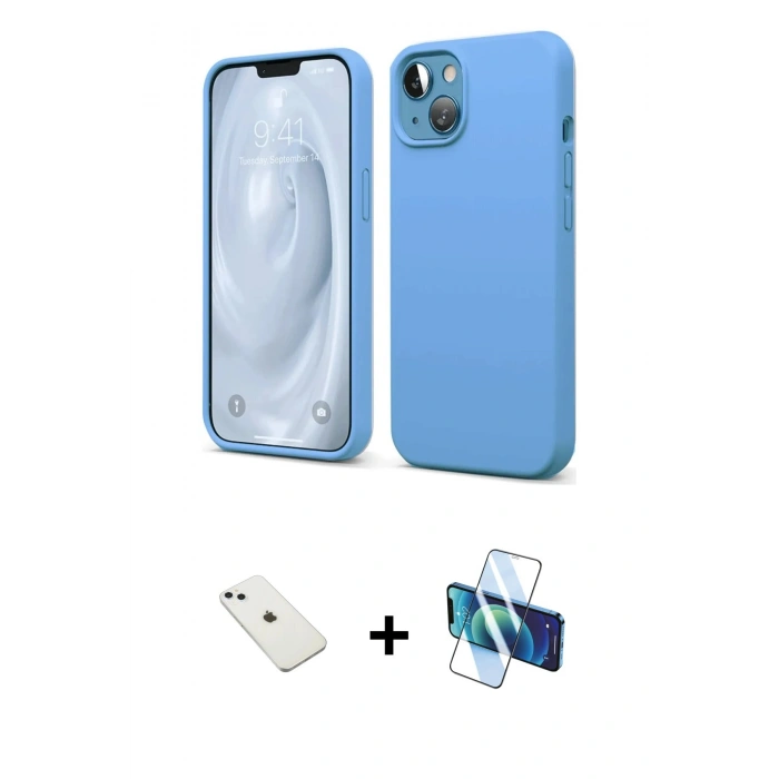 MARSİLYAN™- iPhone 14 Kılıf Kozmos Yansıma Özel Seri - Siyah 3D Antistatik Cam Ekran Koruyucu + Diamond Kamera Lens - SABE