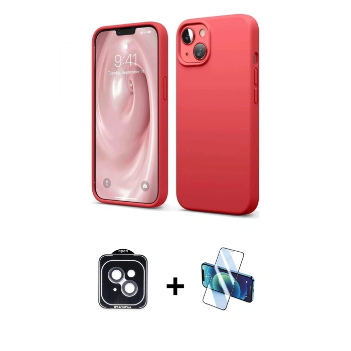 MARSİLYAN™- iPhone 14 Kılıf Kozmos Yansıma Özel Seri - Siyah 3D Antistatik Cam Ekran Koruyucu + PVD Metal Kamera Lens - SH