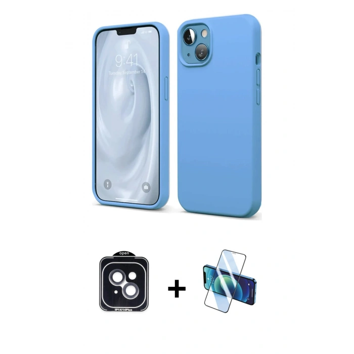 MARSİLYAN™- iPhone 14 Kılıf Kozmos Yansıma Özel Seri - Siyah 3D Antistatik Cam Ekran Koruyucu + PVD Metal Kamera Lens - SH