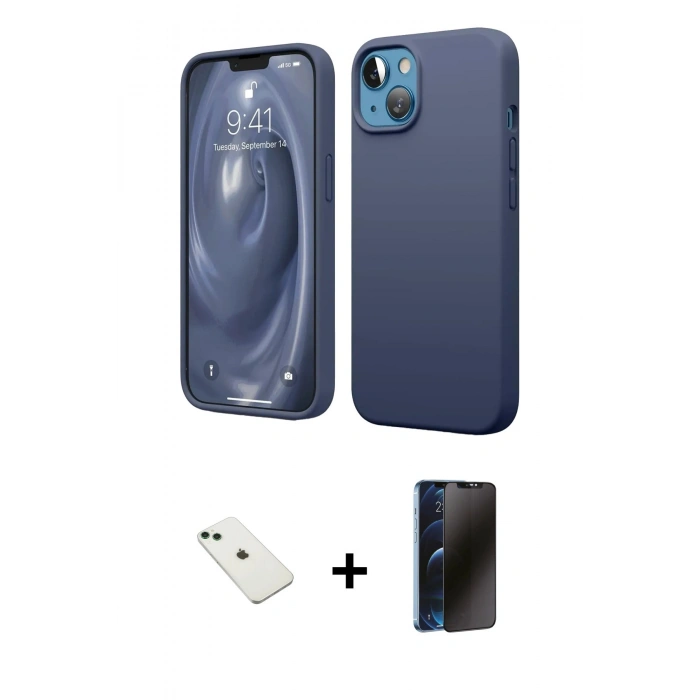 MARSİLYAN™- iPhone 14 Kılıf Kozmos Yansıma Özel Seri - Siyah 3D Antistatik Hayalet Cam Ekran Koruyucu + Diamond Kamera Lens - YL