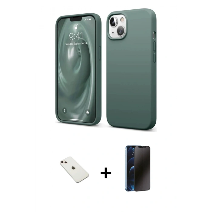 MARSİLYAN™- iPhone 14 Kılıf Kozmos Yansıma Özel Seri - Siyah 3D Antistatik Hayalet Cam Ekran Koruyucu + Diamond Kamera Lens - PE