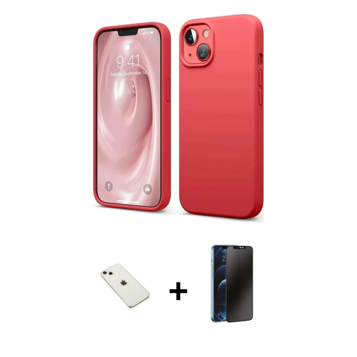 MARSİLYAN™- iPhone 14 Kılıf Kozmos Yansıma Özel Seri - Siyah 3D Antistatik Hayalet Cam Ekran Koruyucu + Diamond Kamera Lens - PE