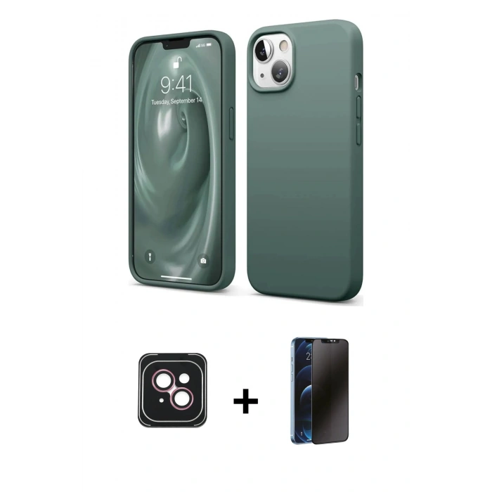 MARSİLYAN™- iPhone 14 Kılıf Kozmos Yansıma Özel Seri - Siyah 3D Antistatik Hayalet Cam Ekran Koruyucu + PVD Metal Kamera Lens - PE