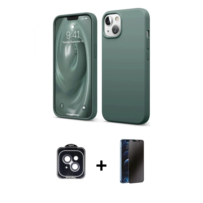 MARSİLYAN™- iPhone 14 Kılıf Kozmos Yansıma Özel Seri - Siyah 3D Antistatik Hayalet Cam Ekran Koruyucu + PVD Metal Kamera Lens - SH