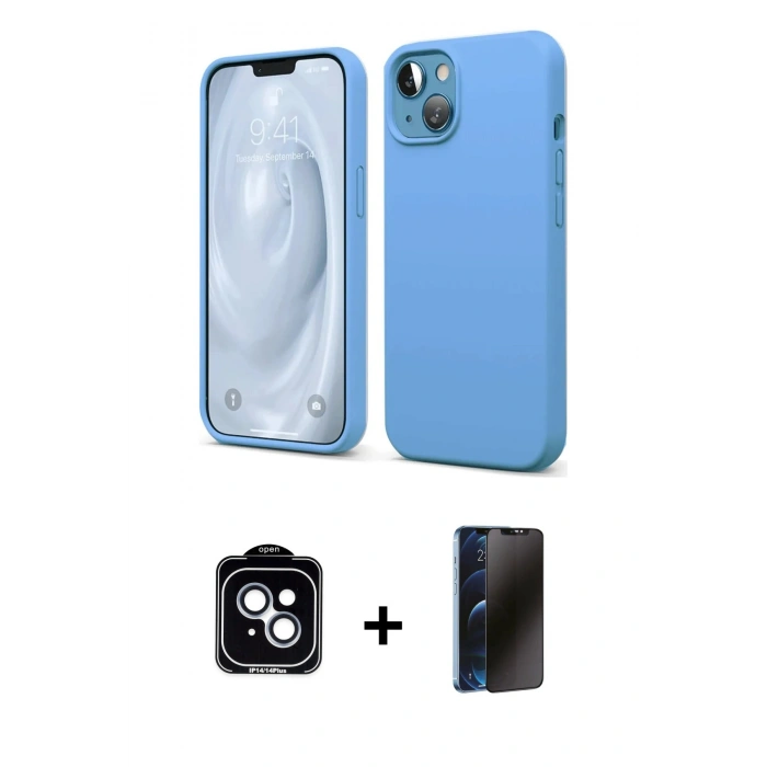 MARSİLYAN™- iPhone 14 Kılıf Kozmos Yansıma Özel Seri - Siyah 3D Antistatik Hayalet Cam Ekran Koruyucu + PVD Metal Kamera Lens - MI
