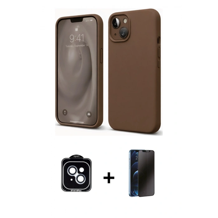 MARSİLYAN™- iPhone 14 Kılıf Kozmos Yansıma Özel Seri - Siyah 3D Antistatik Hayalet Cam Ekran Koruyucu + PVD Metal Kamera Lens - MI