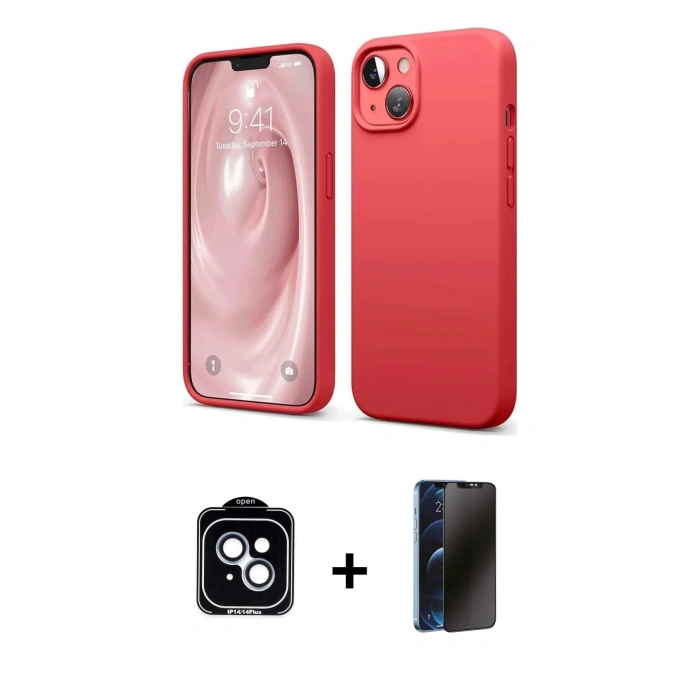 MARSİLYAN™- iPhone 14 Kılıf Kozmos Yansıma Özel Seri - Siyah 3D Antistatik Hayalet Cam Ekran Koruyucu + PVD Metal Kamera Lens - MI