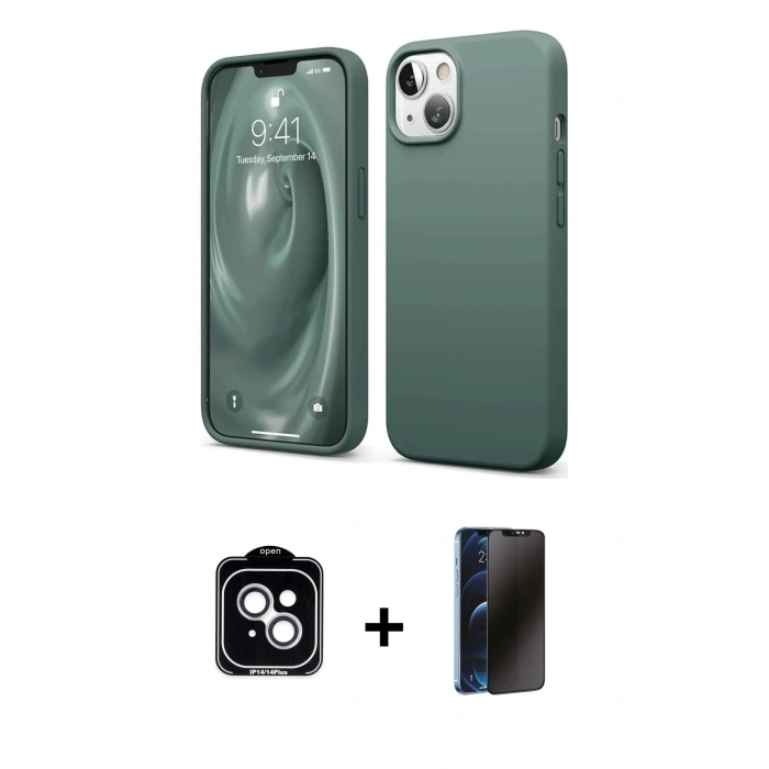 MARSİLYAN™- iPhone 14 Kılıf Kozmos Yansıma Özel Seri - Siyah 3D Antistatik Hayalet Cam Ekran Koruyucu + PVD Metal Kamera Lens - GS