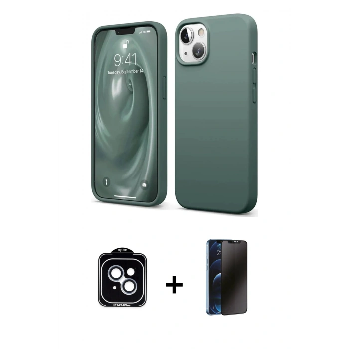 MARSİLYAN™- iPhone 14 Kılıf Kozmos Yansıma Özel Seri - Siyah 3D Antistatik Hayalet Cam Ekran Koruyucu + PVD Metal Kamera Lens - MI