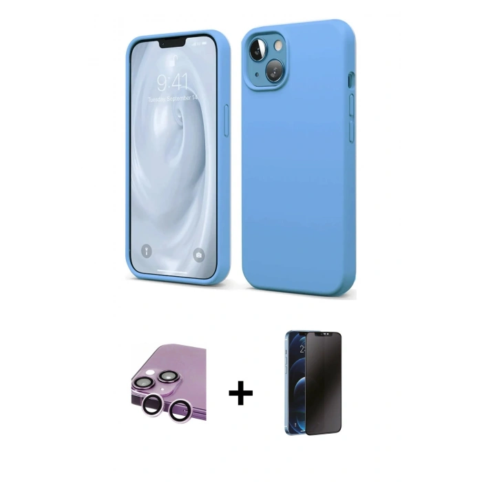MARSİLYAN™- iPhone 14 Kılıf Kozmos Yansıma Özel Seri - Siyah 3D Antistatik Hayalet Cam Ekran Koruyucu + Raze Metal Kamera Lens - MR