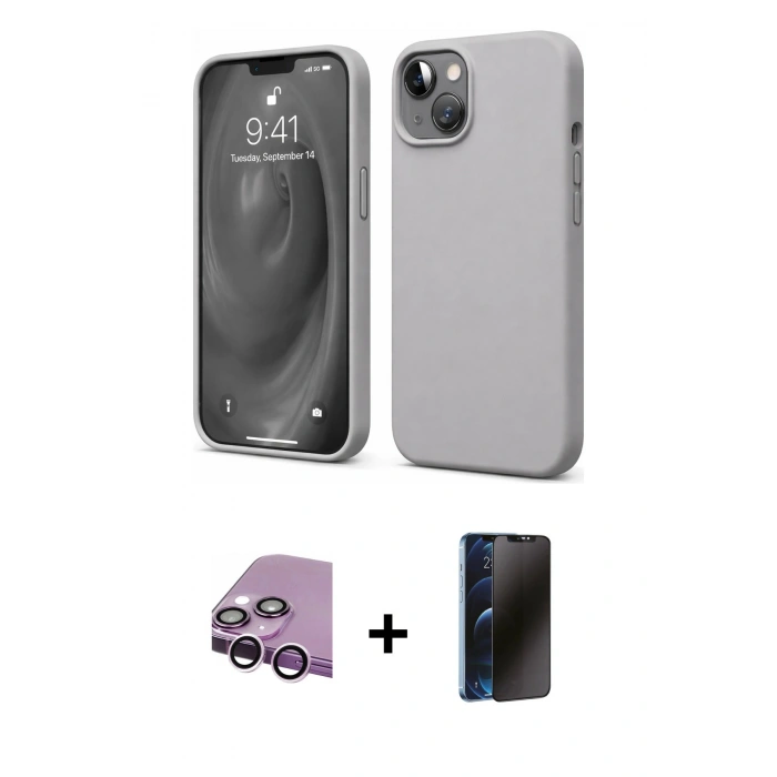 MARSİLYAN™- iPhone 14 Kılıf Kozmos Yansıma Özel Seri - Siyah 3D Antistatik Hayalet Cam Ekran Koruyucu + Raze Metal Kamera Lens - MR