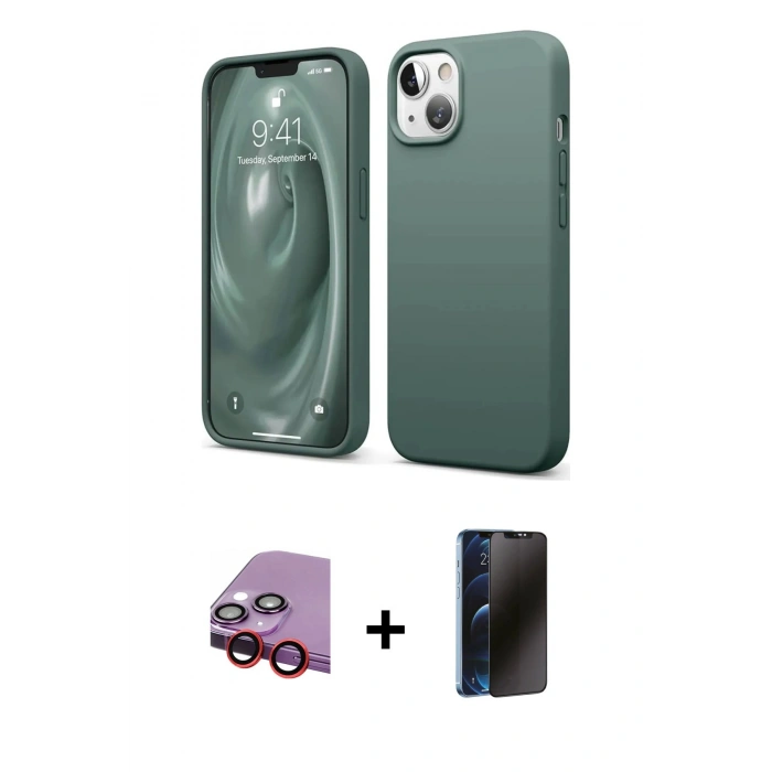 MARSİLYAN™- iPhone 14 Kılıf Kozmos Yansıma Özel Seri - Siyah 3D Antistatik Hayalet Cam Ekran Koruyucu + Raze Metal Kamera Lens - KI