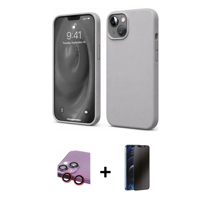 MARSİLYAN™- iPhone 14 Kılıf Kozmos Yansıma Özel Seri - Siyah 3D Antistatik Hayalet Cam Ekran Koruyucu + Raze Metal Kamera Lens - KI