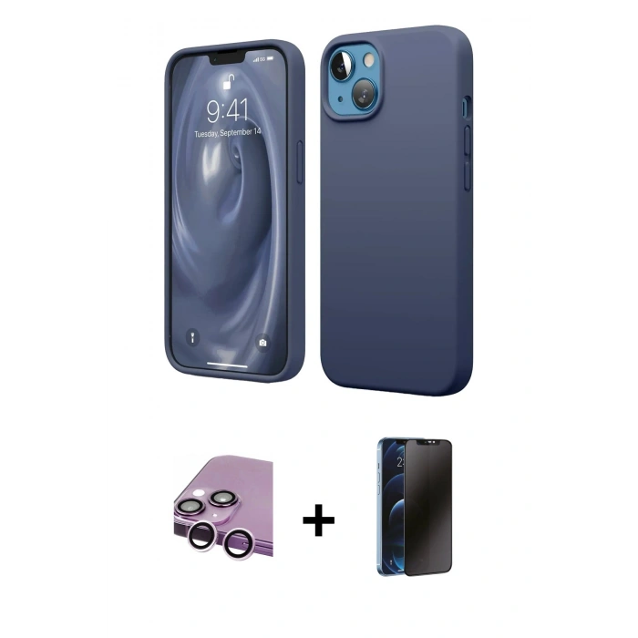 MARSİLYAN™- iPhone 14 Kılıf Kozmos Yansıma Özel Seri - Siyah 3D Antistatik Hayalet Cam Ekran Koruyucu + Raze Metal Kamera Lens - MR