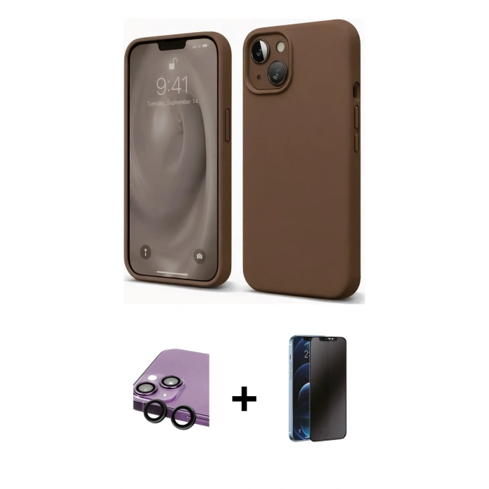 MARSİLYAN™- iPhone 14 Kılıf Kozmos Yansıma Özel Seri - Siyah 3D Antistatik Hayalet Cam Ekran Koruyucu + Raze Metal Kamera Lens - SH
