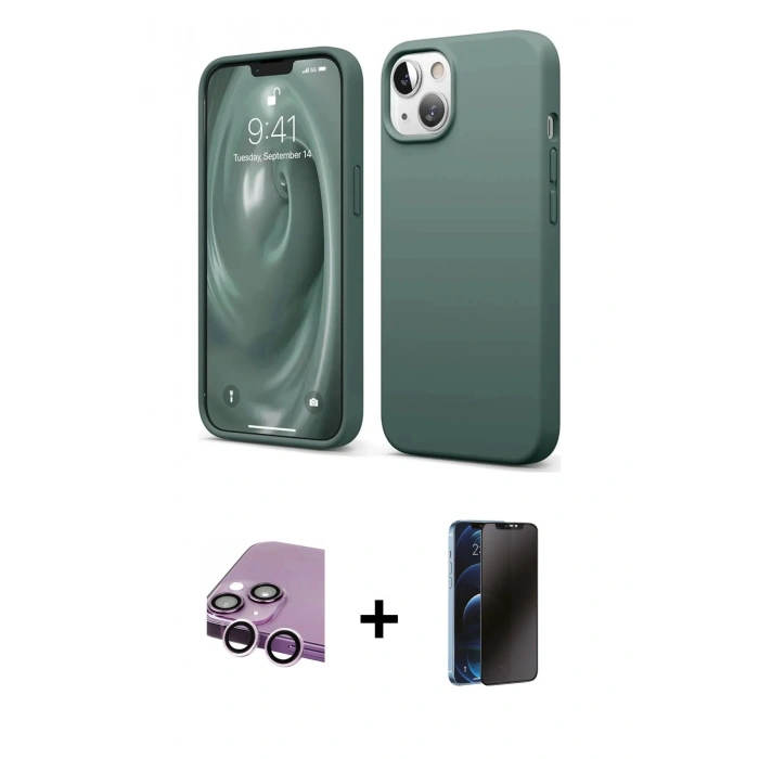MARSİLYAN™- iPhone 14 Kılıf Kozmos Yansıma Özel Seri - Siyah 3D Antistatik Hayalet Cam Ekran Koruyucu + Raze Metal Kamera Lens - MR
