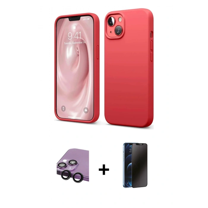 MARSİLYAN™- iPhone 14 Kılıf Kozmos Yansıma Özel Seri - Siyah 3D Antistatik Hayalet Cam Ekran Koruyucu + Raze Metal Kamera Lens - SH