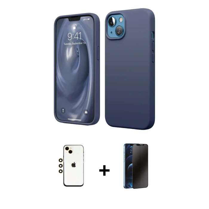 MARSİLYAN™- iPhone 14 Kılıf Kozmos Yansıma Özel Seri - Siyah 3D Antistatik Hayalet Cam Ekran Koruyucu + Shine Kamera Lens - GD