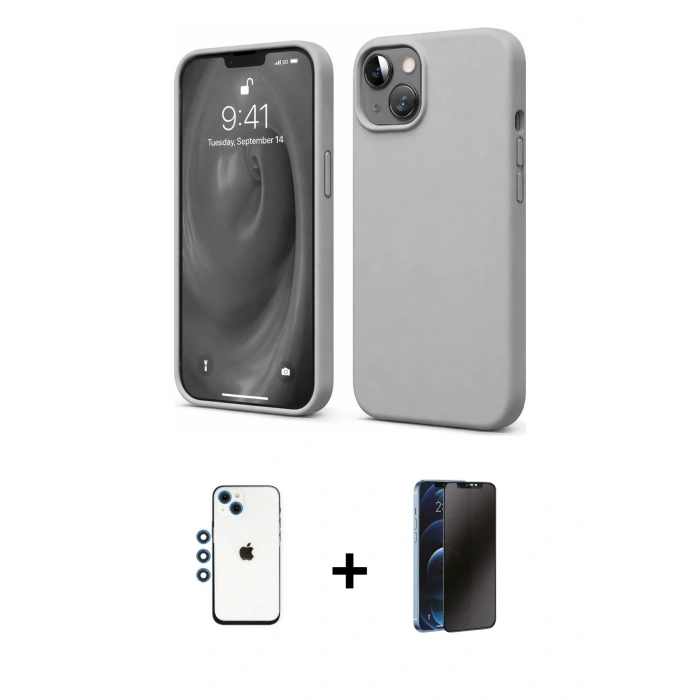 MARSİLYAN™- iPhone 14 Kılıf Kozmos Yansıma Özel Seri - Siyah 3D Antistatik Hayalet Cam Ekran Koruyucu + Shine Kamera Lens - MI