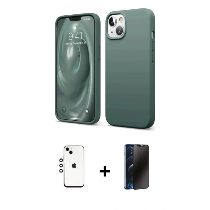 MARSİLYAN™- iPhone 14 Kılıf Kozmos Yansıma Özel Seri - Siyah 3D Antistatik Hayalet Cam Ekran Koruyucu + Shine Kamera Lens - GS