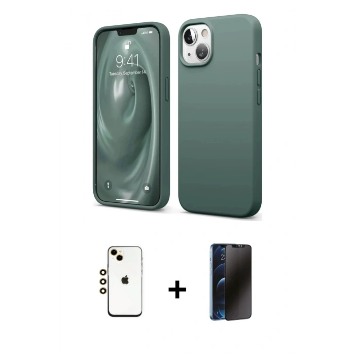 MARSİLYAN™- iPhone 14 Kılıf Kozmos Yansıma Özel Seri - Siyah 3D Antistatik Hayalet Cam Ekran Koruyucu + Shine Kamera Lens - GD