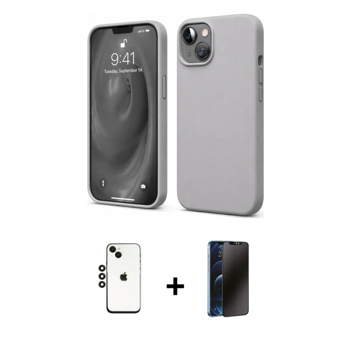 MARSİLYAN™- iPhone 14 Kılıf Kozmos Yansıma Özel Seri - Siyah 3D Antistatik Hayalet Cam Ekran Koruyucu + Shine Kamera Lens - SH