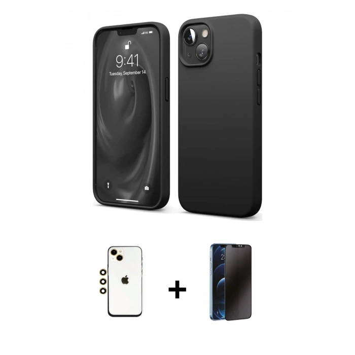 MARSİLYAN™- iPhone 14 Kılıf Kozmos Yansıma Özel Seri - Siyah 3D Antistatik Hayalet Cam Ekran Koruyucu + Shine Kamera Lens - GD
