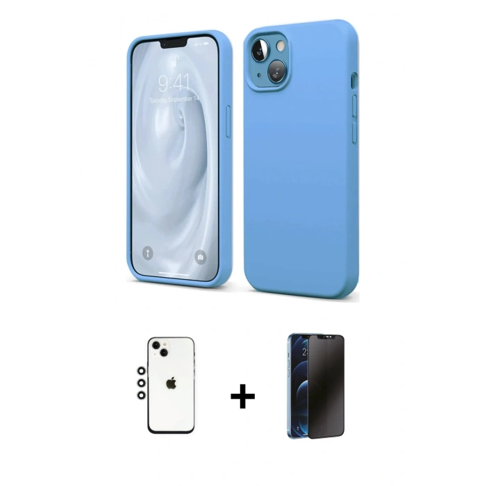 MARSİLYAN™- iPhone 14 Kılıf Kozmos Yansıma Özel Seri - Siyah 3D Antistatik Hayalet Cam Ekran Koruyucu + Shine Kamera Lens - GS