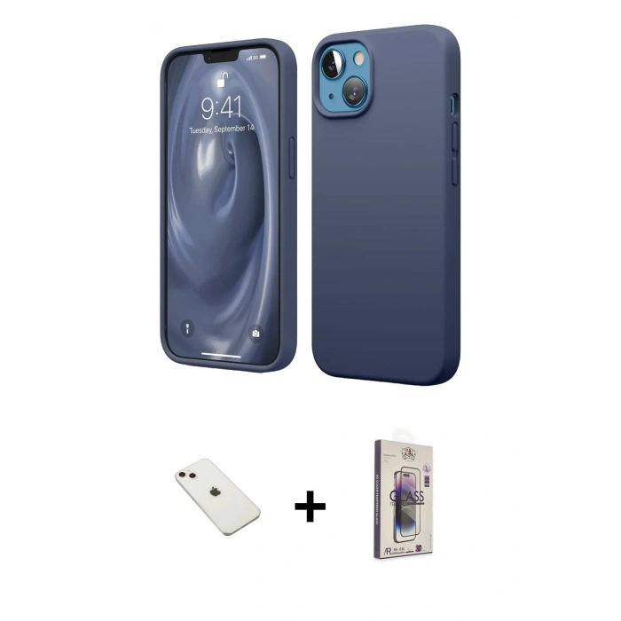 MARSİLYAN™- iPhone 14 Kılıf Kozmos Yansıma Özel Seri - Siyah Bilvis 3D Cam Ekran Koruyucu + Diamond Kamera Lens - PE