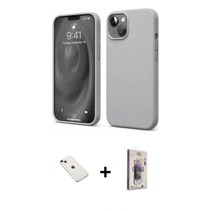MARSİLYAN™- iPhone 14 Kılıf Kozmos Yansıma Özel Seri - Siyah Bilvis 3D Cam Ekran Koruyucu + Diamond Kamera Lens - KI