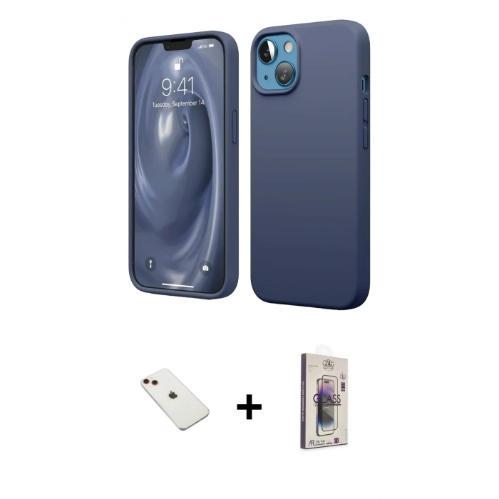 MARSİLYAN™- iPhone 14 Kılıf Kozmos Yansıma Özel Seri - Siyah Bilvis 3D Cam Ekran Koruyucu + Diamond Kamera Lens - KI