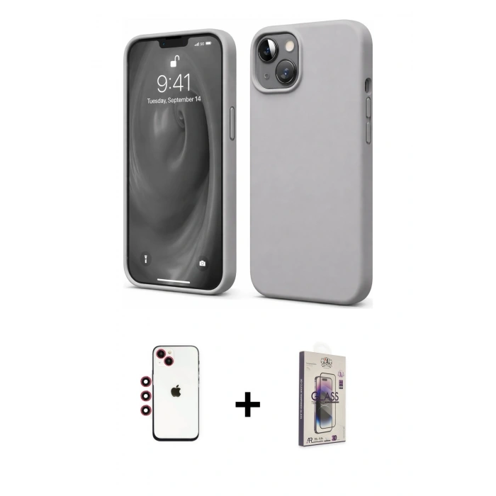 MARSİLYAN™- iPhone 14 Kılıf Kozmos Yansıma Özel Seri - Siyah Bilvis 3D Cam Ekran Koruyucu + Shine Kamera Lens - KI