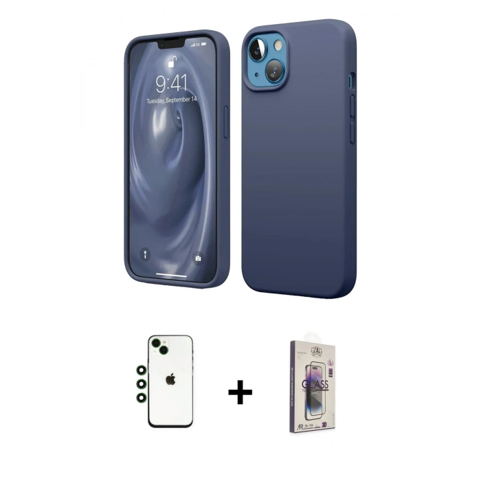 MARSİLYAN™- iPhone 14 Kılıf Kozmos Yansıma Özel Seri - Siyah Bilvis 3D Cam Ekran Koruyucu + Shine Kamera Lens - YL