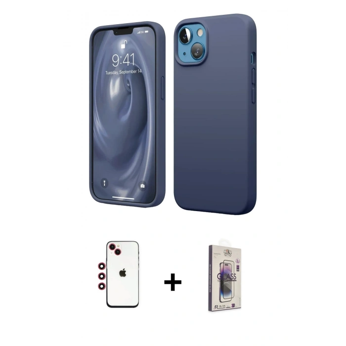 MARSİLYAN™- iPhone 14 Kılıf Kozmos Yansıma Özel Seri - Siyah Bilvis 3D Cam Ekran Koruyucu + Shine Kamera Lens - KI