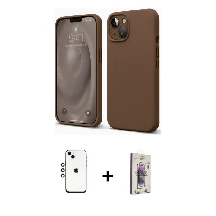 MARSİLYAN™- iPhone 14 Kılıf Kozmos Yansıma Özel Seri - Siyah Bilvis 3D Cam Ekran Koruyucu + Shine Kamera Lens - GS