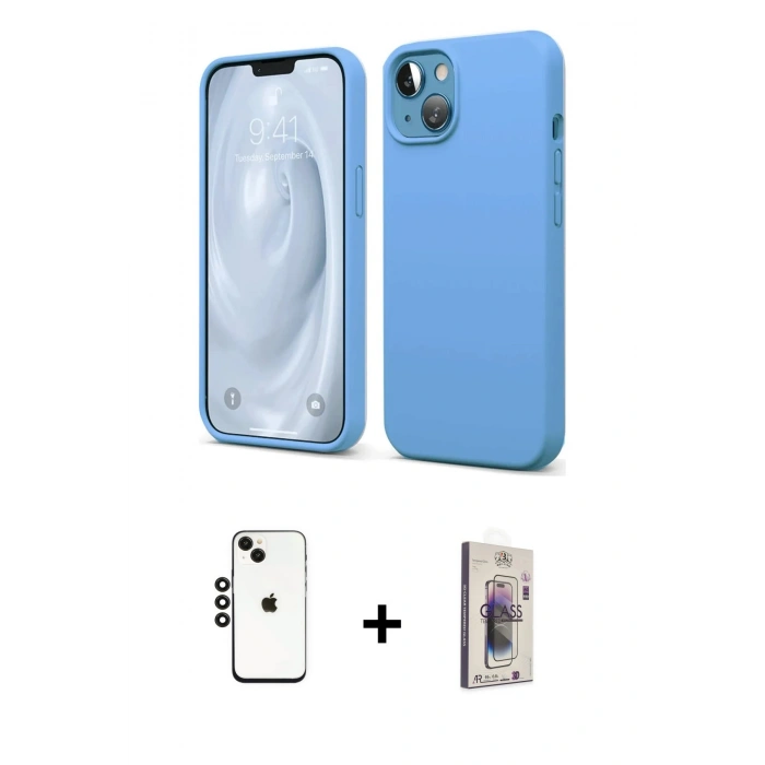 MARSİLYAN™- iPhone 14 Kılıf Kozmos Yansıma Özel Seri - Siyah Bilvis 3D Cam Ekran Koruyucu + Shine Kamera Lens - SH