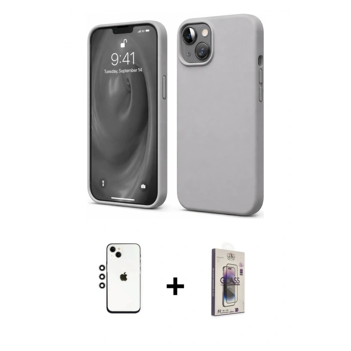MARSİLYAN™- iPhone 14 Kılıf Kozmos Yansıma Özel Seri - Siyah Bilvis 3D Cam Ekran Koruyucu + Shine Kamera Lens - GS